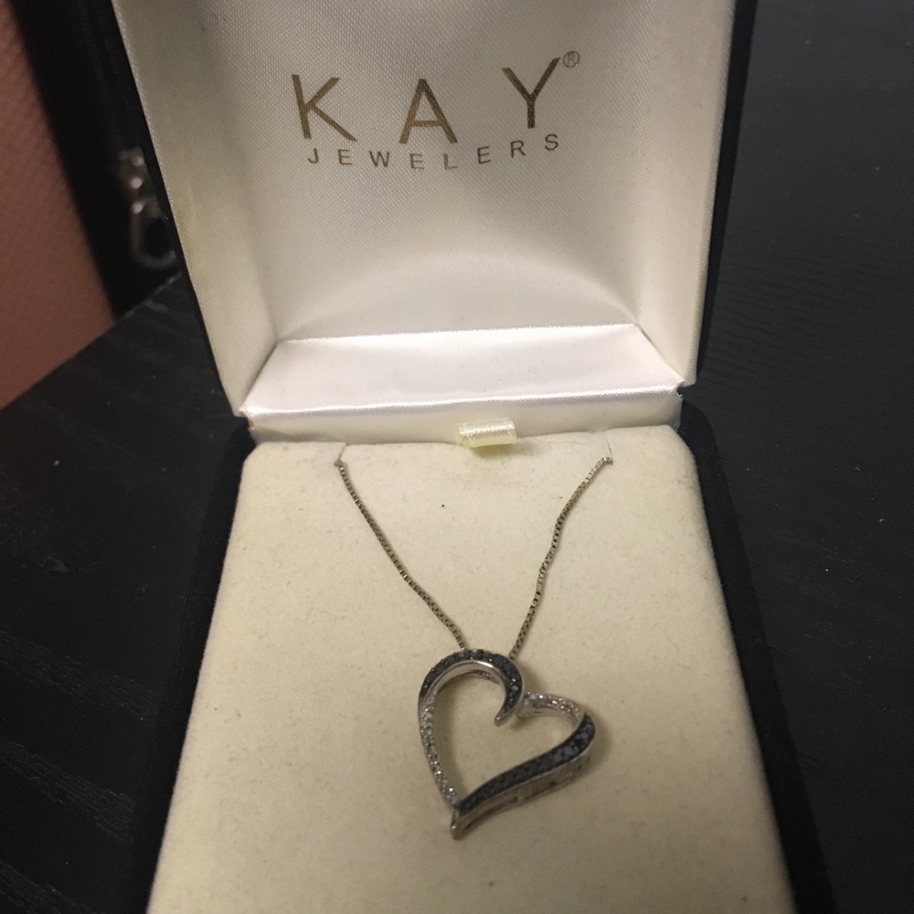 Black and white diamond heart necklace